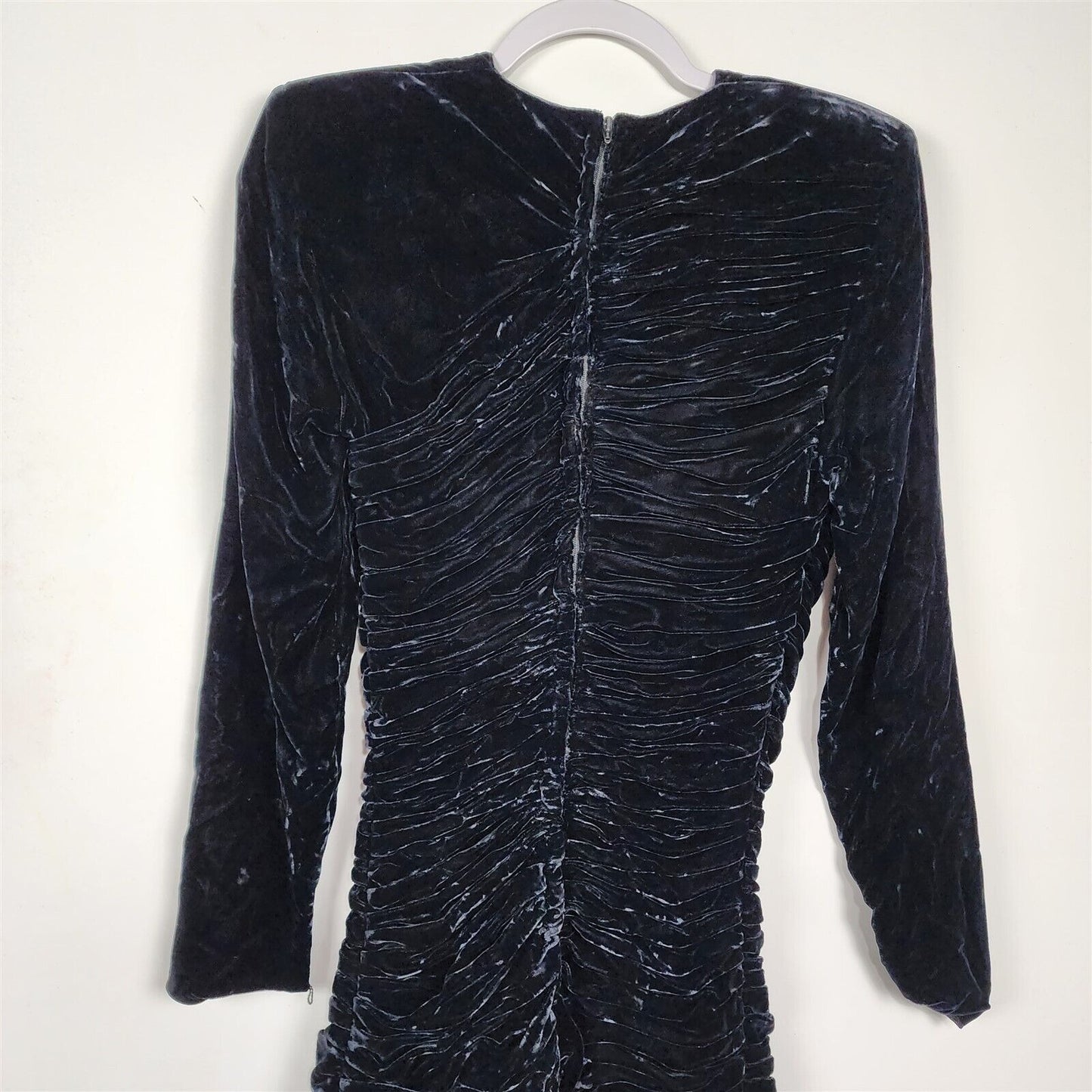 Vintage Black Velvet Rouched Bodycon Long Sleeve Dress with Fringe