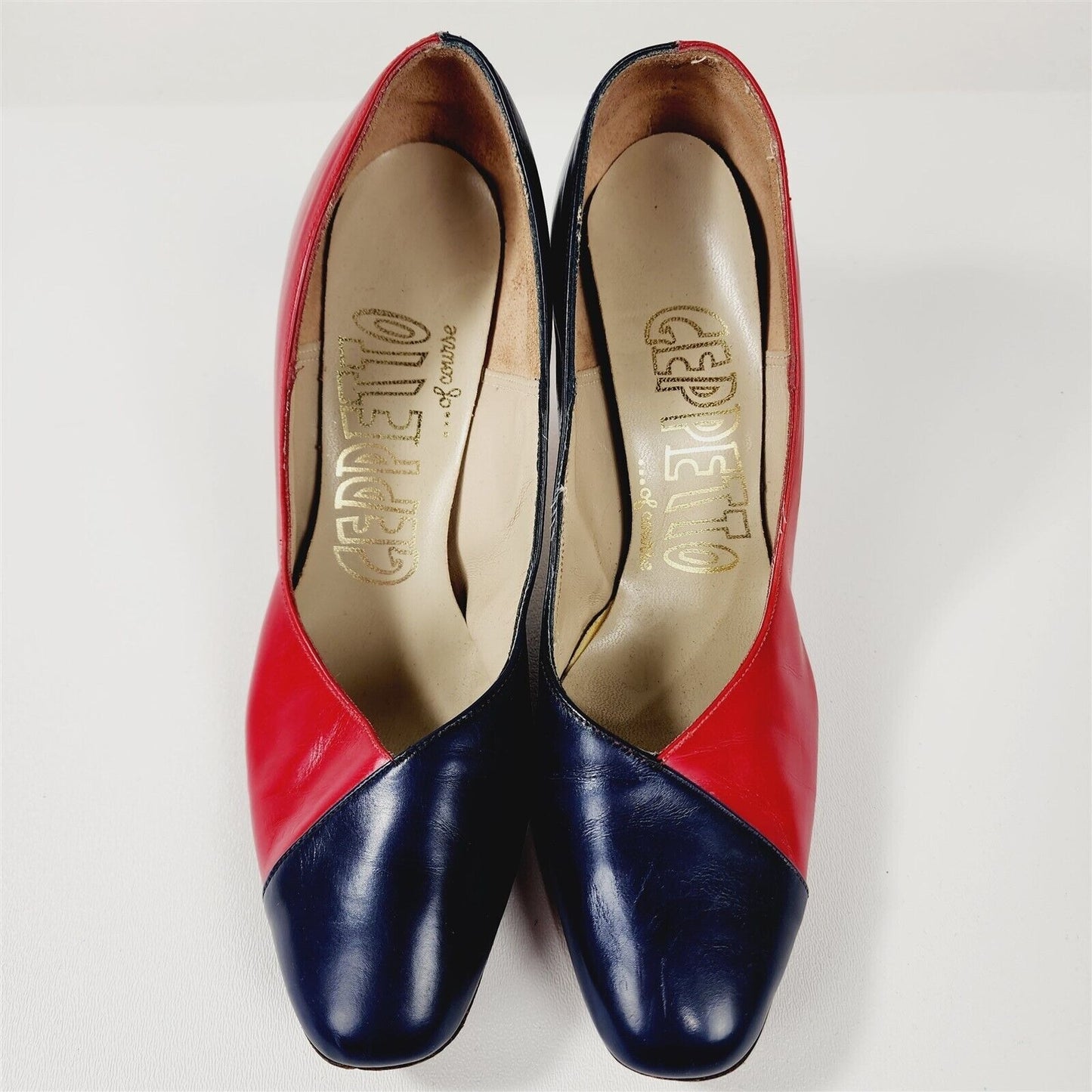 Vintage Geppetto Red & Blue Leather Heels Shoes Size 7.5 M