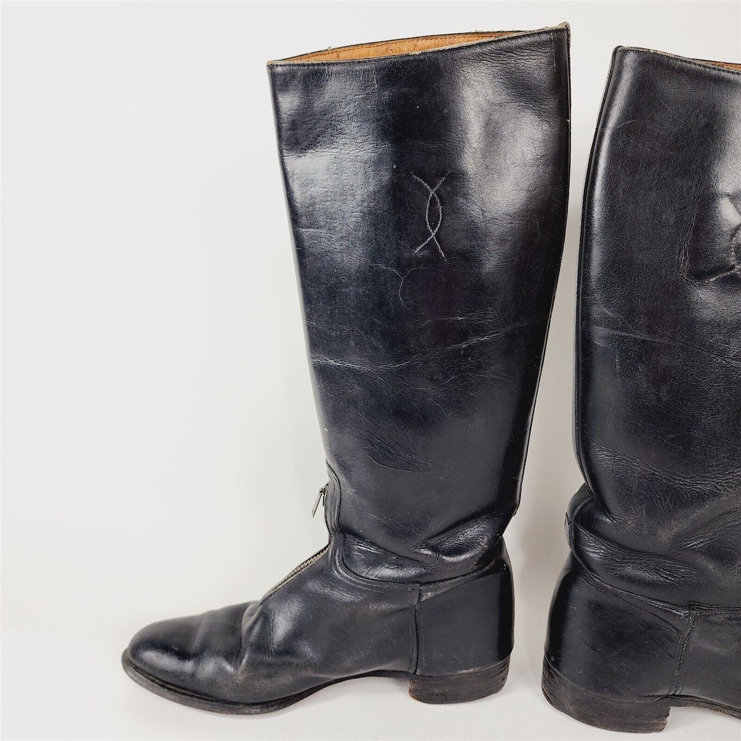 Vintage Black Leather Knee High Riding Boots Womens Size 5.5