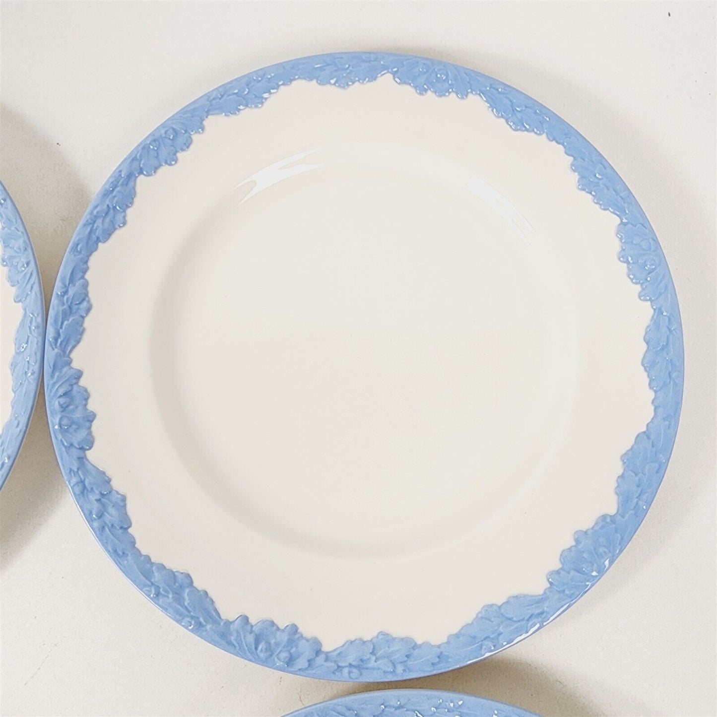 4 Vintage Johnson Bros English Oak White Blue Trim Dinner Plates - 10"