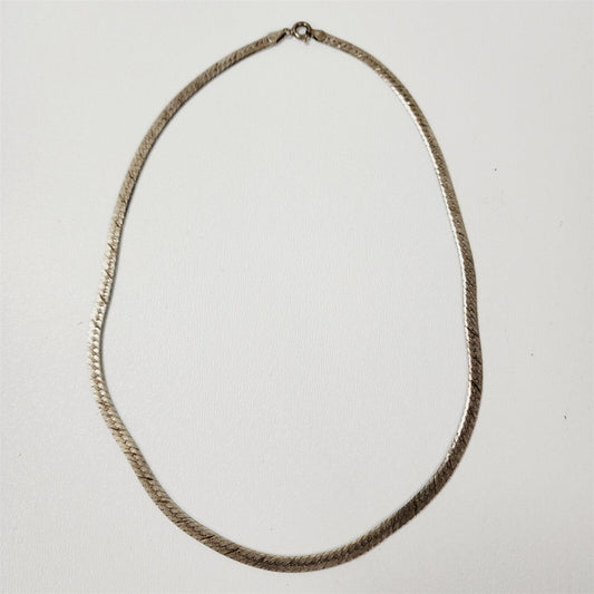 Vintage 925 Sterling Silver Italy 4mm Herringbone Flat Chain Necklace - 18"