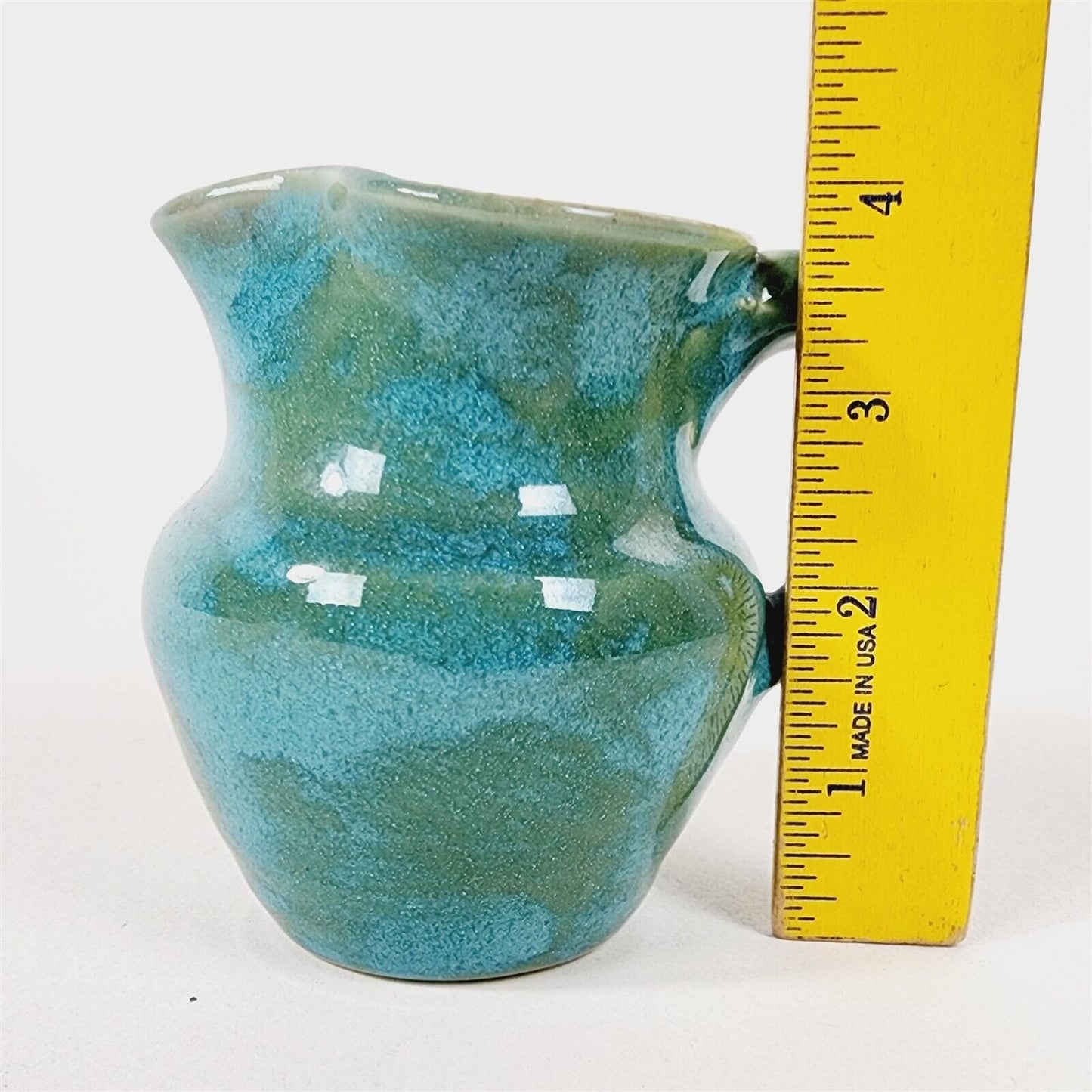 Vintage Pisgah Forest Pottery Pitcher Creamer Blue Green Pink Inside - 4" tall