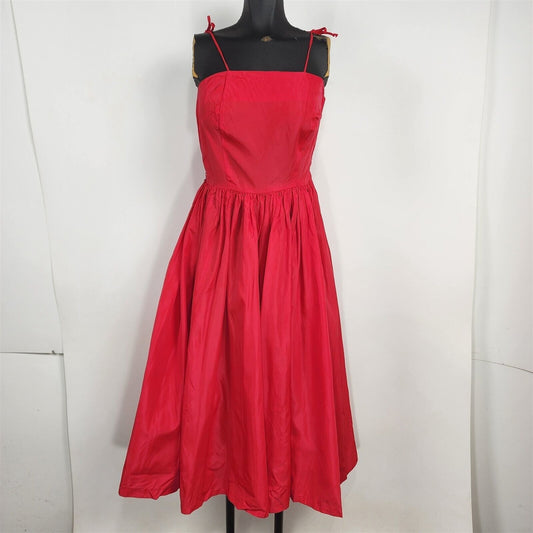 Vintage Red Taffeta Evening Gown Tie Strap Formal Dress