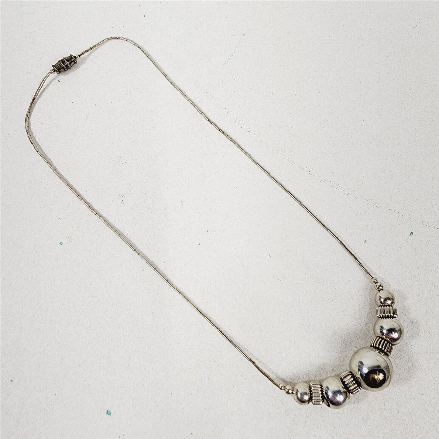 Vintage Sterling Silver Tube Bead Ball Minimalist Modernist Necklace - 16"