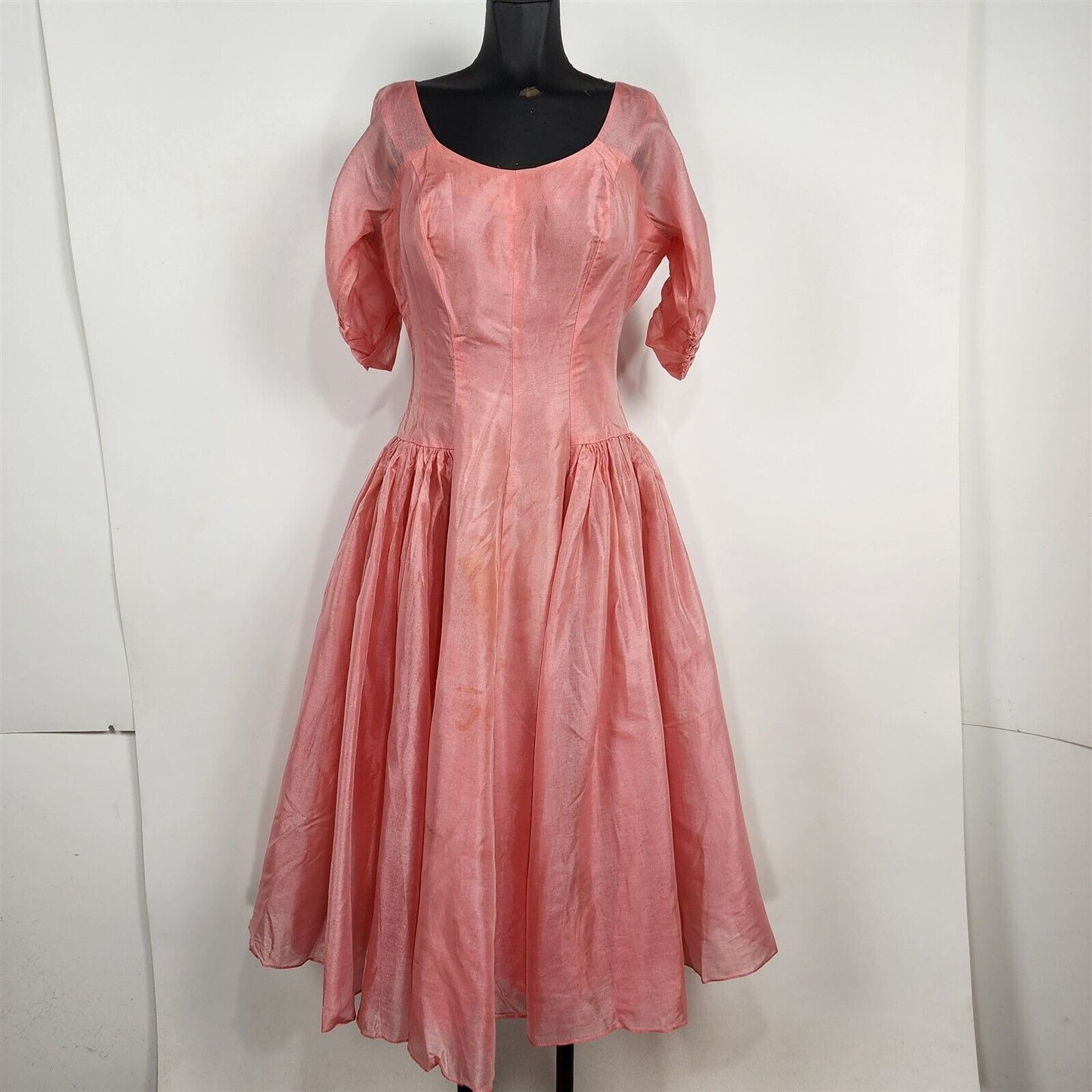 Vintage Peach Pink Chiffon Dress Half Sleeve Costume Theatre Womens Size S