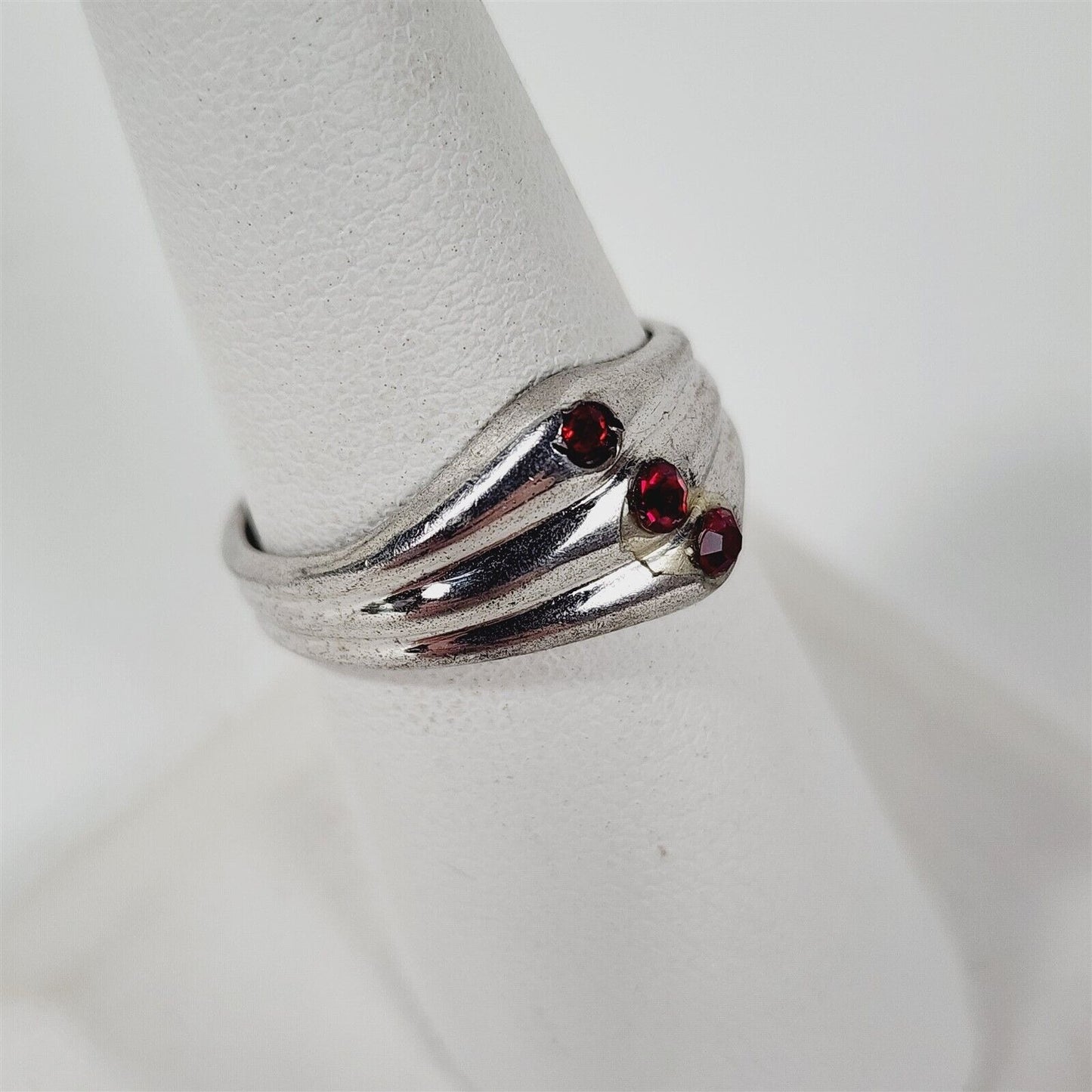 Vintage Sterling Silver Red Rhinestone Ring Size 8.5