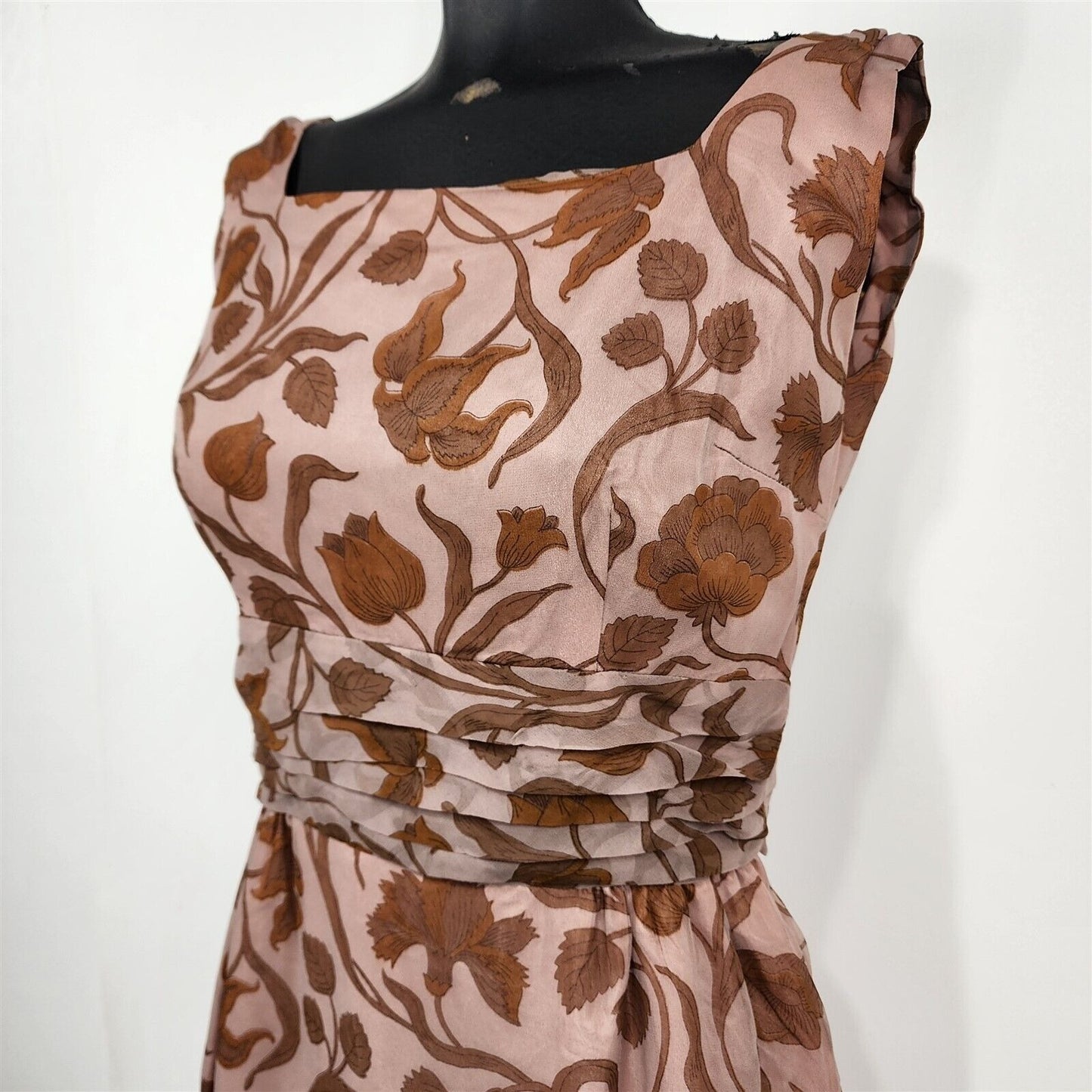 Vintage Mauve Pink & Brown Floral Sheath Sleeveless Dress Union Made