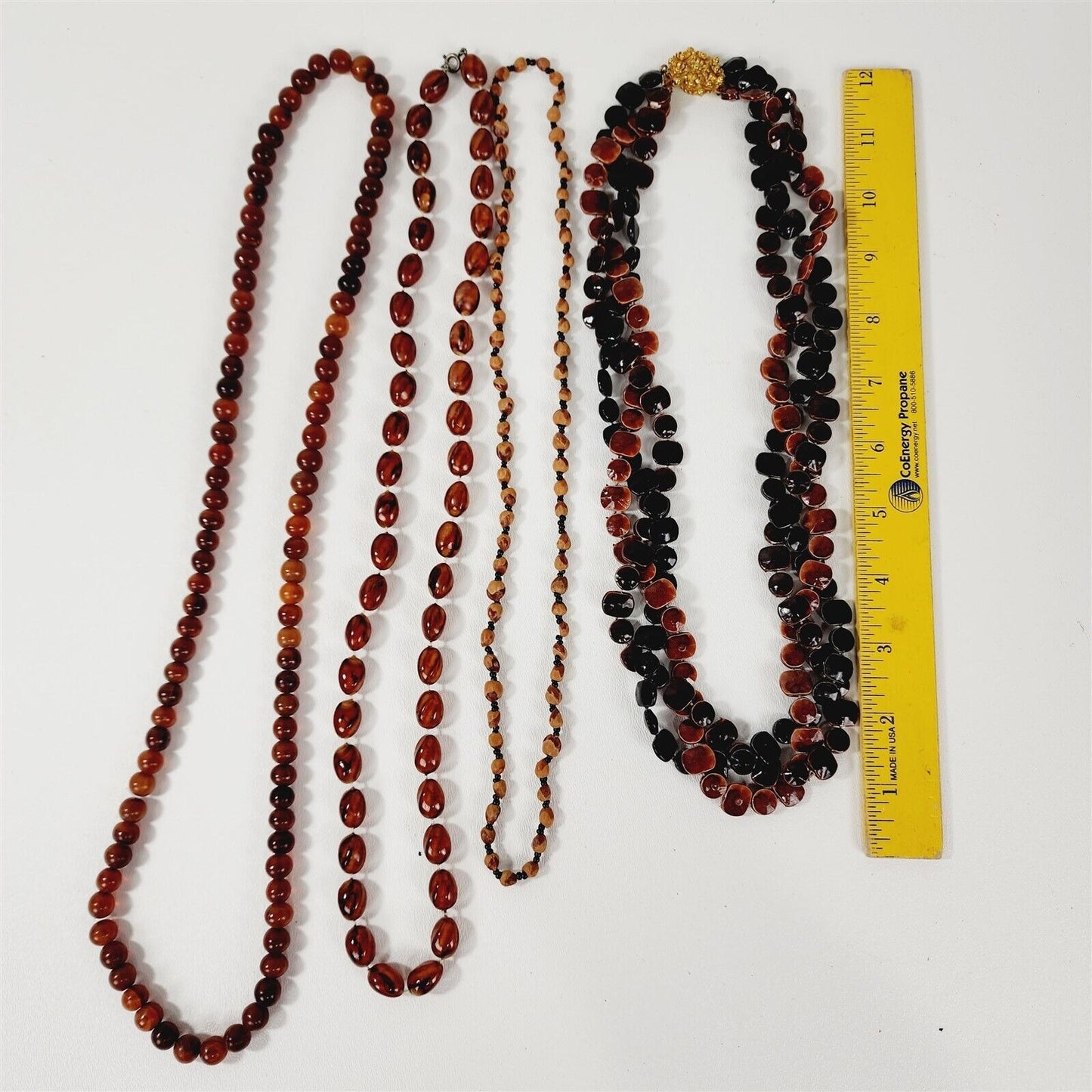 4 Vintage Brown Beaded Retro Necklaces