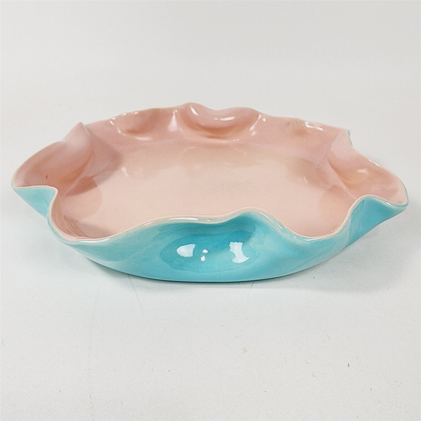 Vintage MCM La Bonita Pottery Pink Blue Turquoise Dish Tray w/ Handles