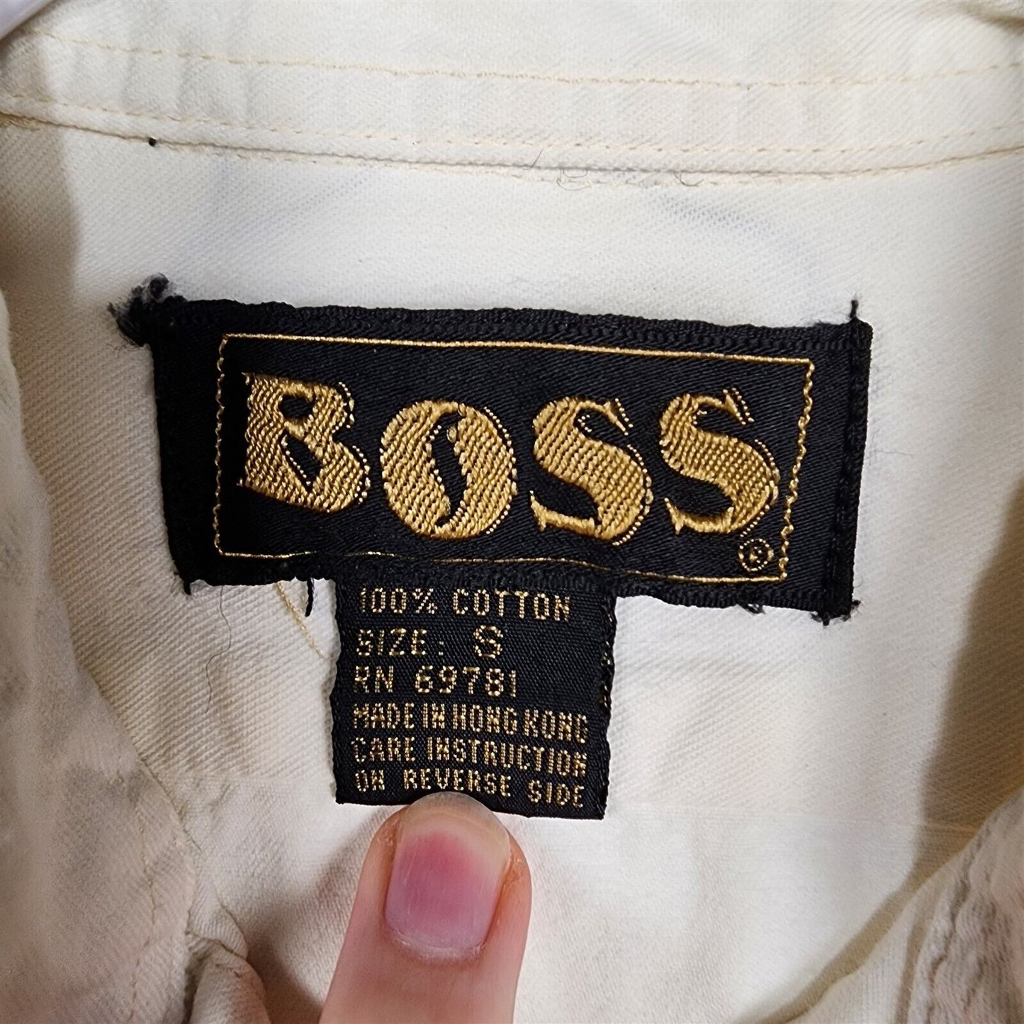 Vintage Boss Short Sleeve Cream Off White Button Up Shirt Mens S