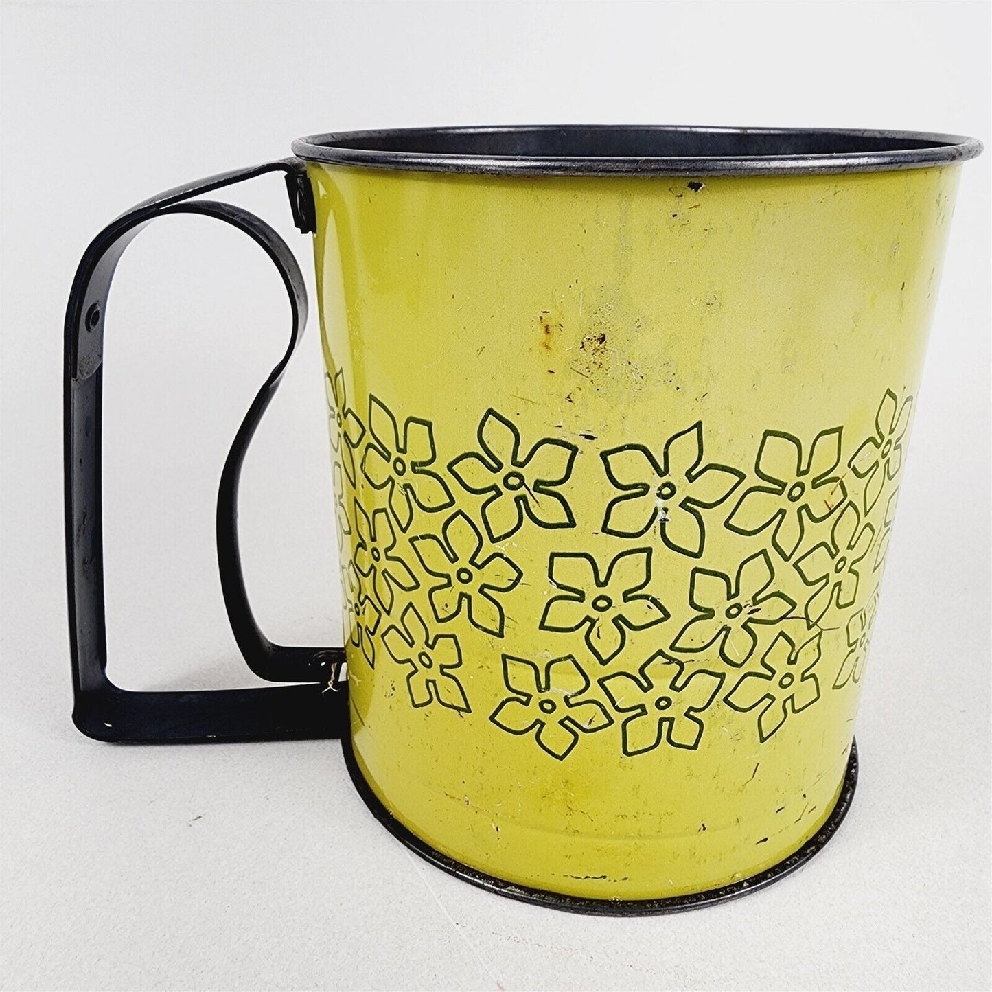 Vintage Androck Metal 3 Screen Flour Sifter Yellow/Green w/ Original Label