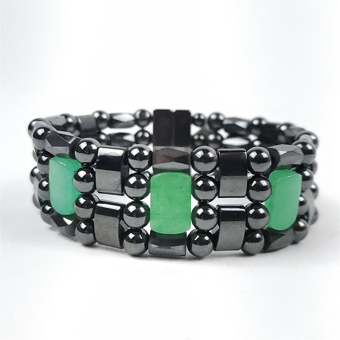 Black & Light Green Opaque Natural Stone Magnetic Bracelet Therapeutic Quad