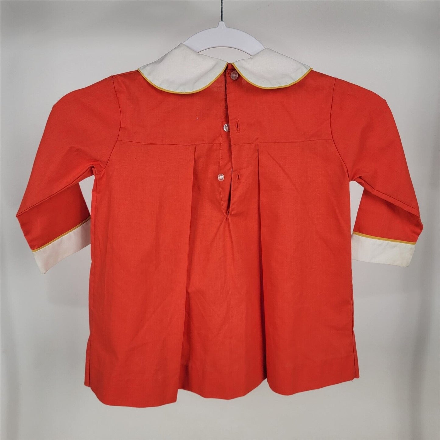 Vintage Little Girl Red Handmade Collared Long Sleeve Shirt Dress Pleated