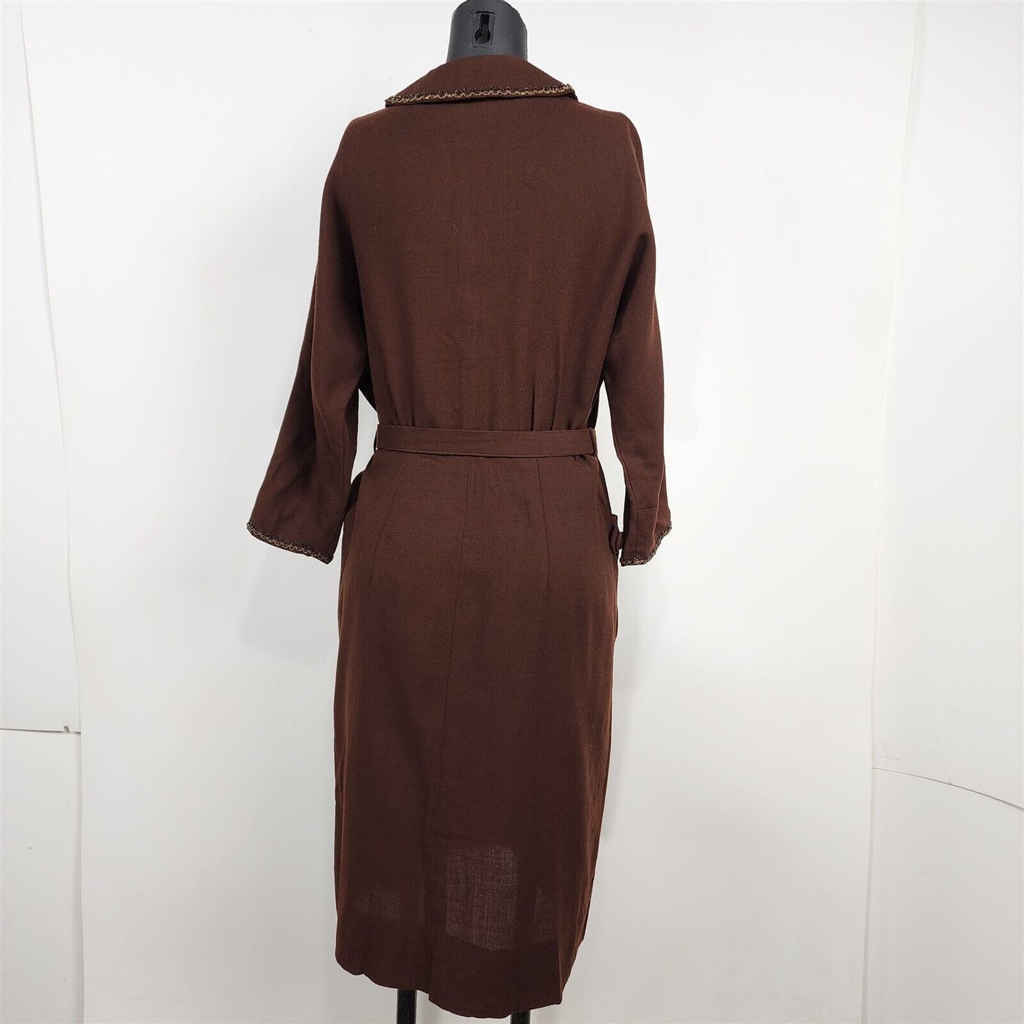 Vintage 1950s Lipman Wolfe Co. Brown 3/4 Sleeve Dress with Beaded Trim