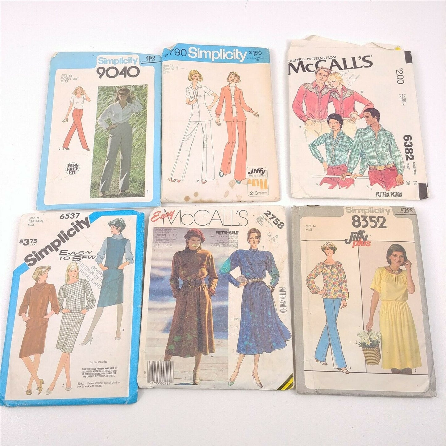 6 Vtg Sewing Patterns Size 14 Womens Pants Shirts Dresses McCall's Simplicity