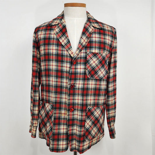 Vintage Wool Red Plaid 3 Button Sport Jacket Blazer Mens Size M