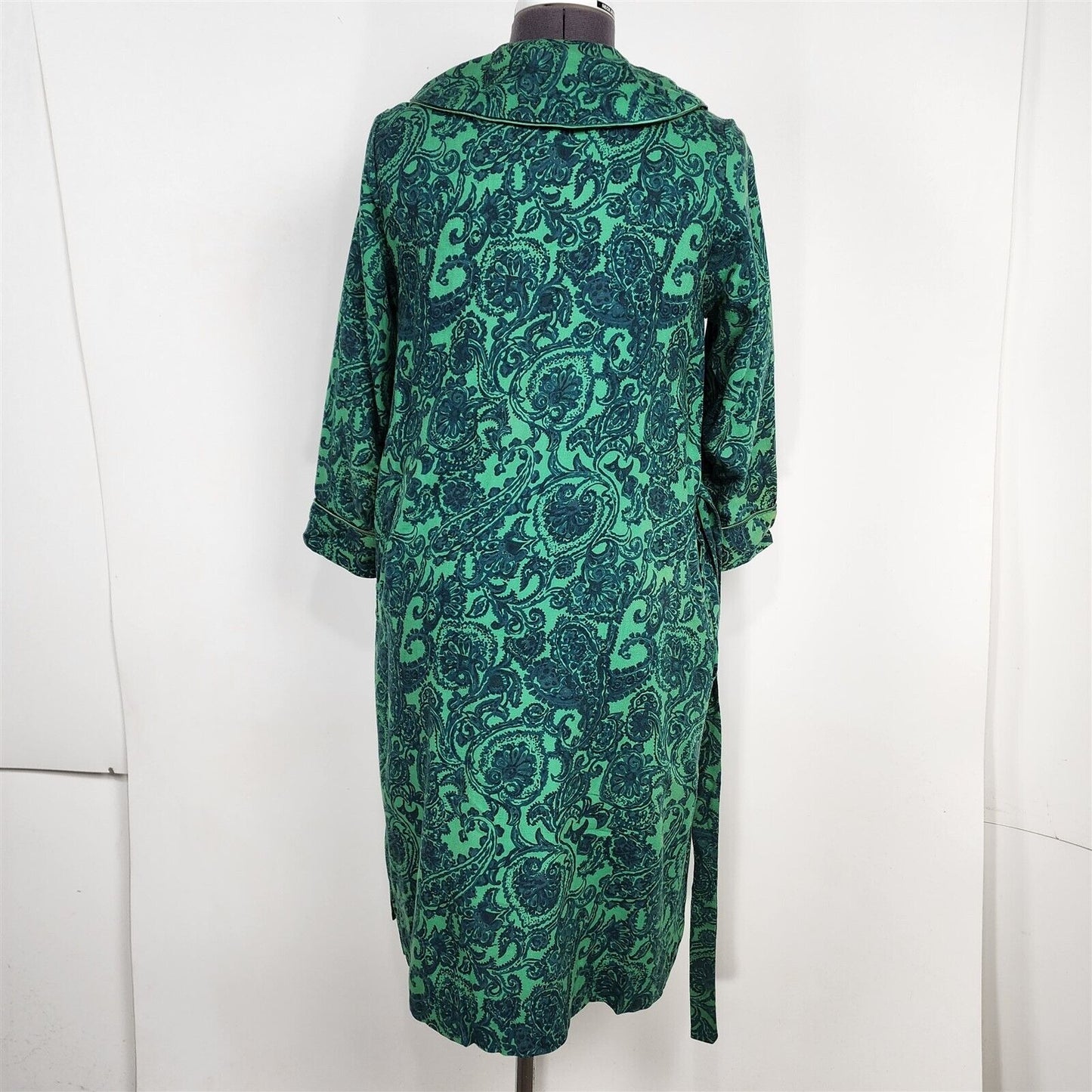 Vintage 1950s Dorian Viyella Wool Blend Green & Blue Paisley Floral Dress Robe