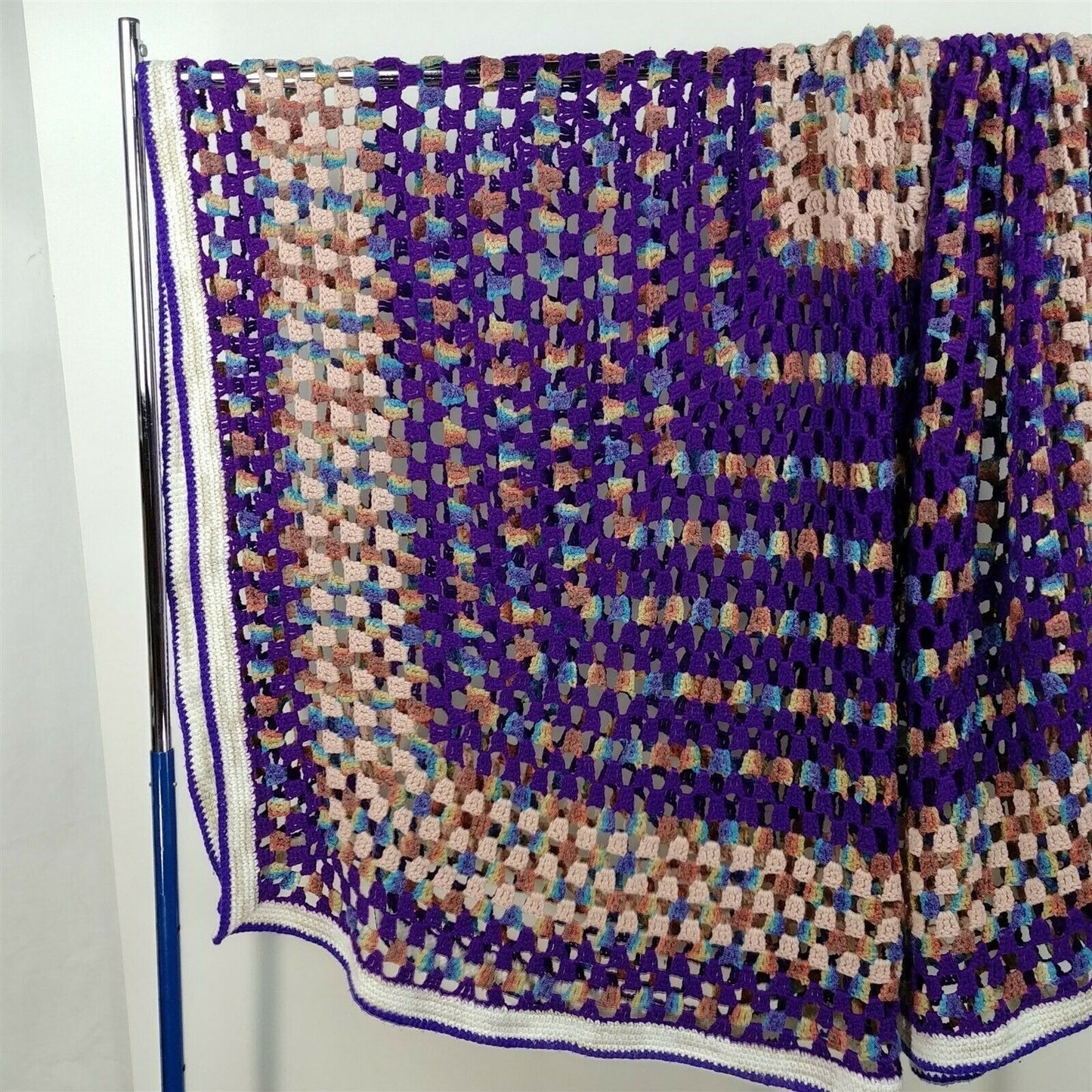 Handmade Purple Crochet Afghan Square Pattern Blanket 63" X 63" Bed