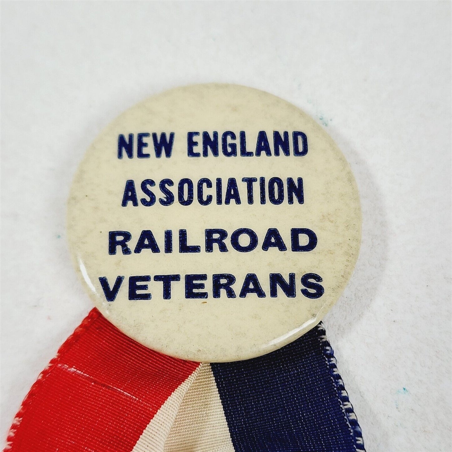 Antique 1924 New England Railroad Veterans 13th Reunion Ribbon & Pin Button - 4"