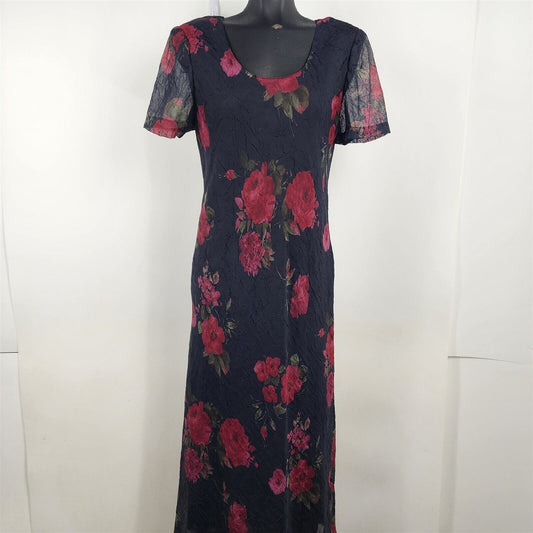 Vintage Michael Blair New York Black & Red Floral Dress Womens Size 8