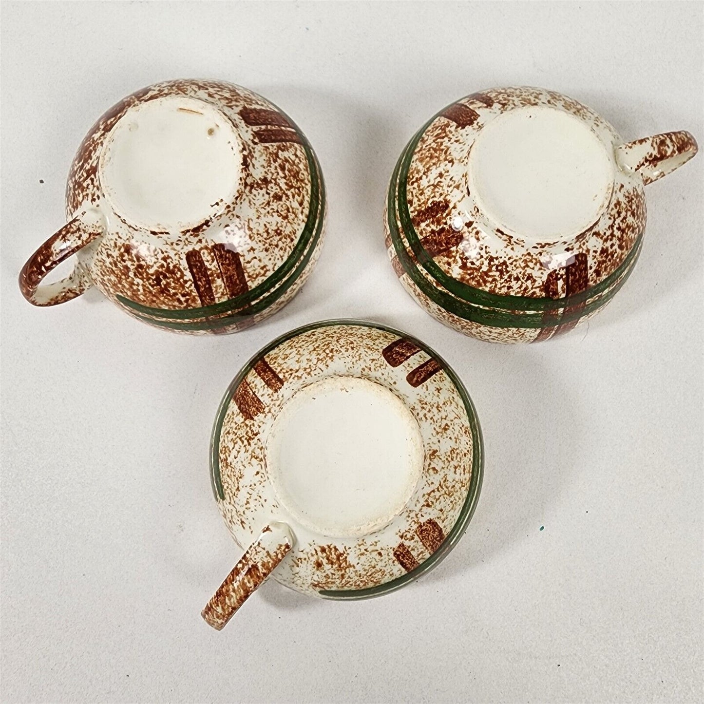 4 Piece Vintage Blue Ridge Southern Pottery Plaid Green Creamer & Teacups