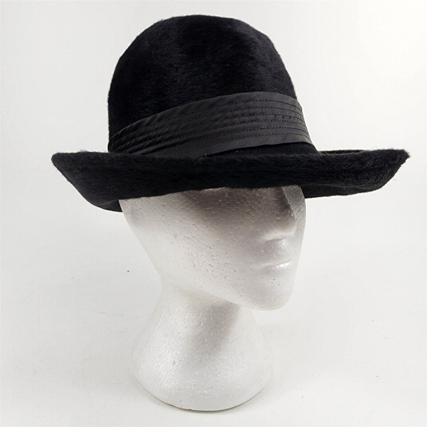 Vintage Norman Durand Womens Black Hat Felt Long Fur Ribbon Grevi Italy