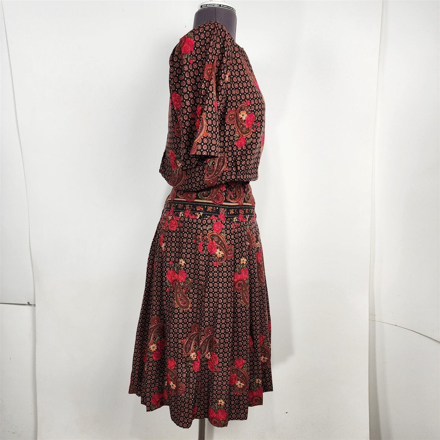 Vintage 1980s Betsy's Things Red Floral Paisley Dress Womens Size 11/12