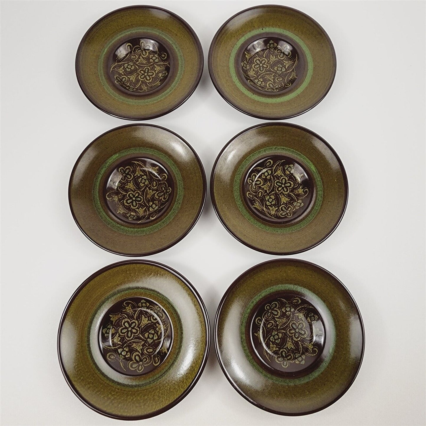 6 Vintage Franciscan Madeira Brown Green Saucers - 5 3/4"