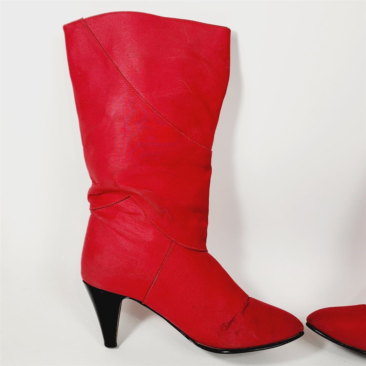 Vintage Hanna Red Canvas Mid Calf Heeled Boots Size 7