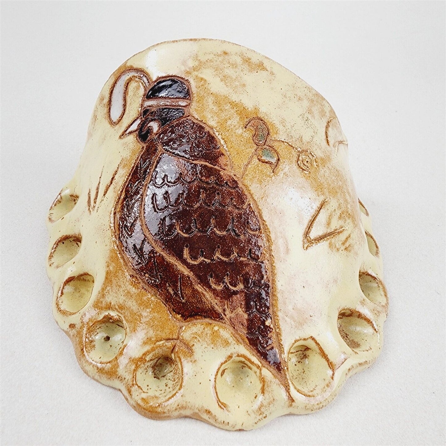 1975 Vintage Art Pottery Wall Pocket Quail Kim & Tory O'Neil Mokelumne Hill CA