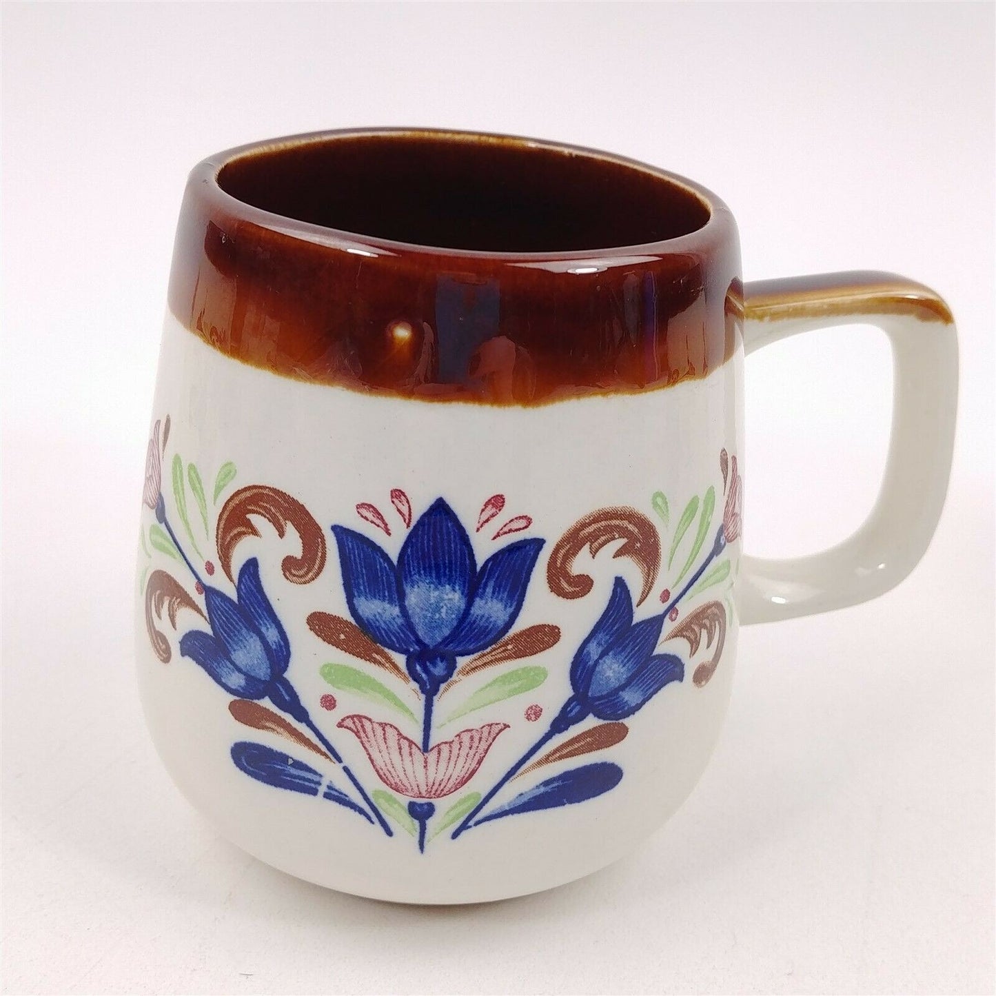 4 Blue Tulip Coffee Mugs Ceramic Cobalt Blue Brown Otagiri Stoneware