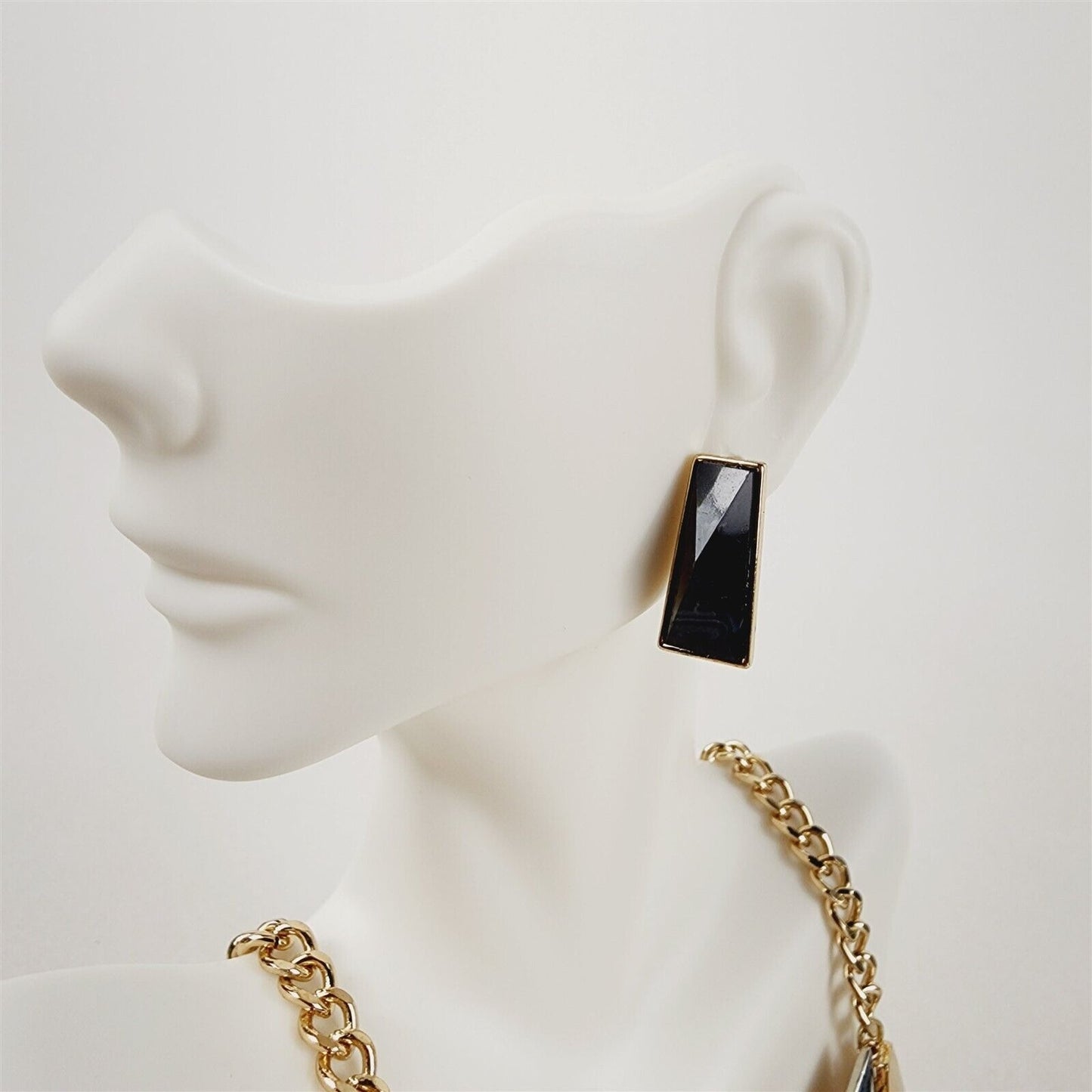 Abstract Geometric Gold Tone Necklace Earrings Fashion Jewelry Set