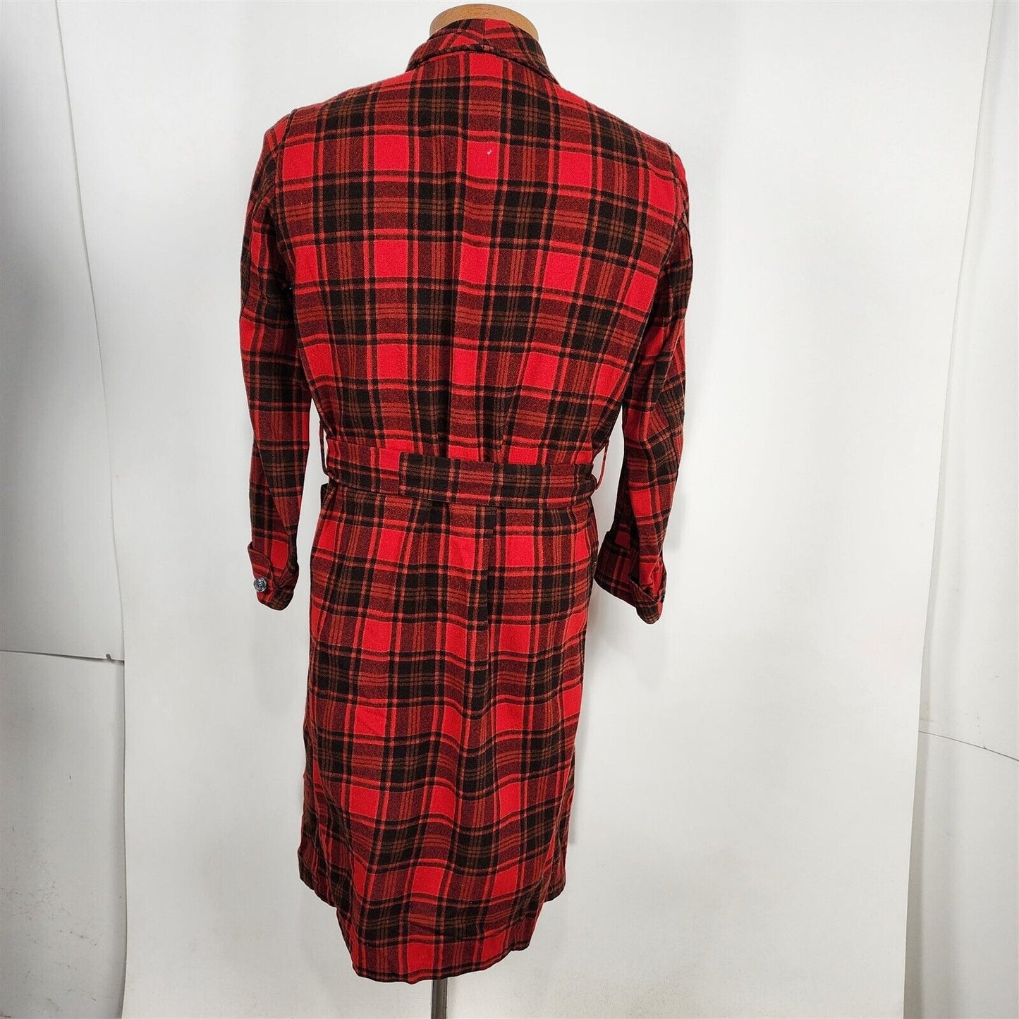 Vintage 100% Wool Robe Red Tartan Plaid