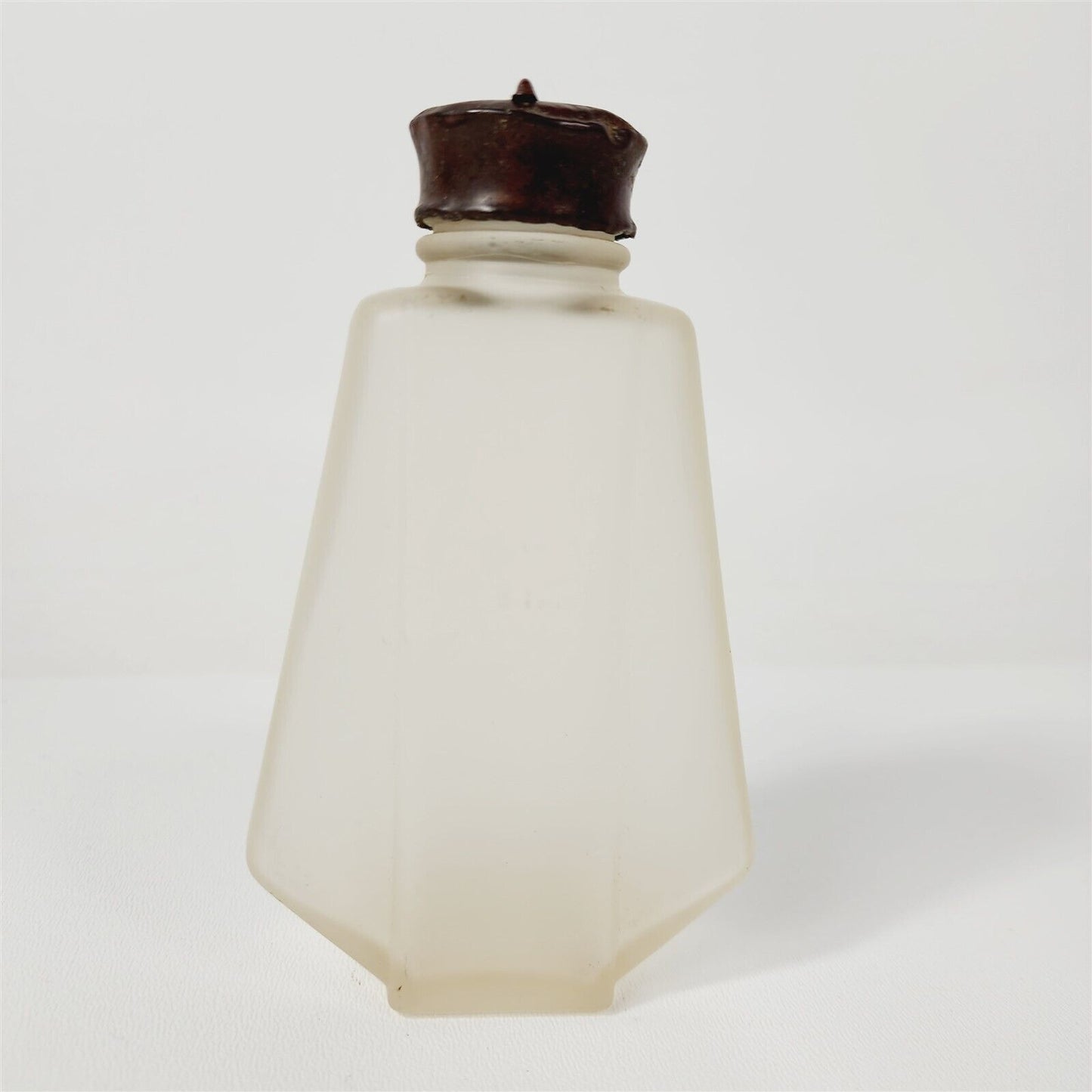 Vintage Powder Talc Shaker Frosted Glass Bottle Metal Lid Open Close - 5" tall