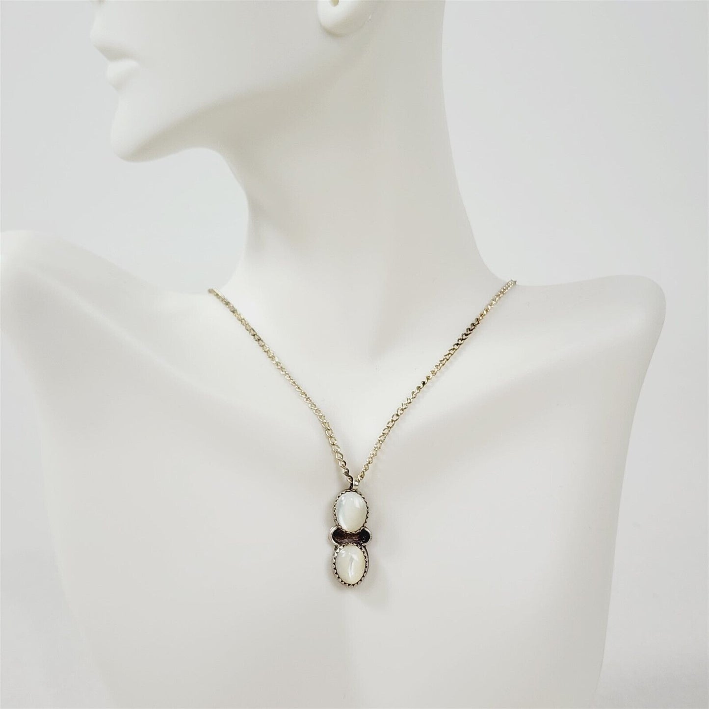 Vintage Two Moonstone Old Pawn Sterling Silver Necklace 16”