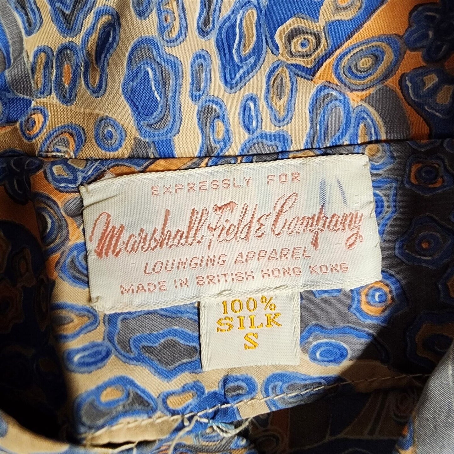 Vintage 1930s Marshall Field & Co Silk Robe Blue & Yellow Floral Frog Closure