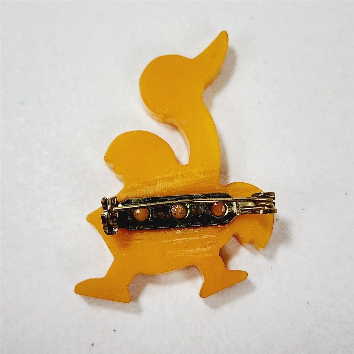 Vintage Yellow Butterscotch Duck Bird Bakelite Catalin Swirl Brooch Pin