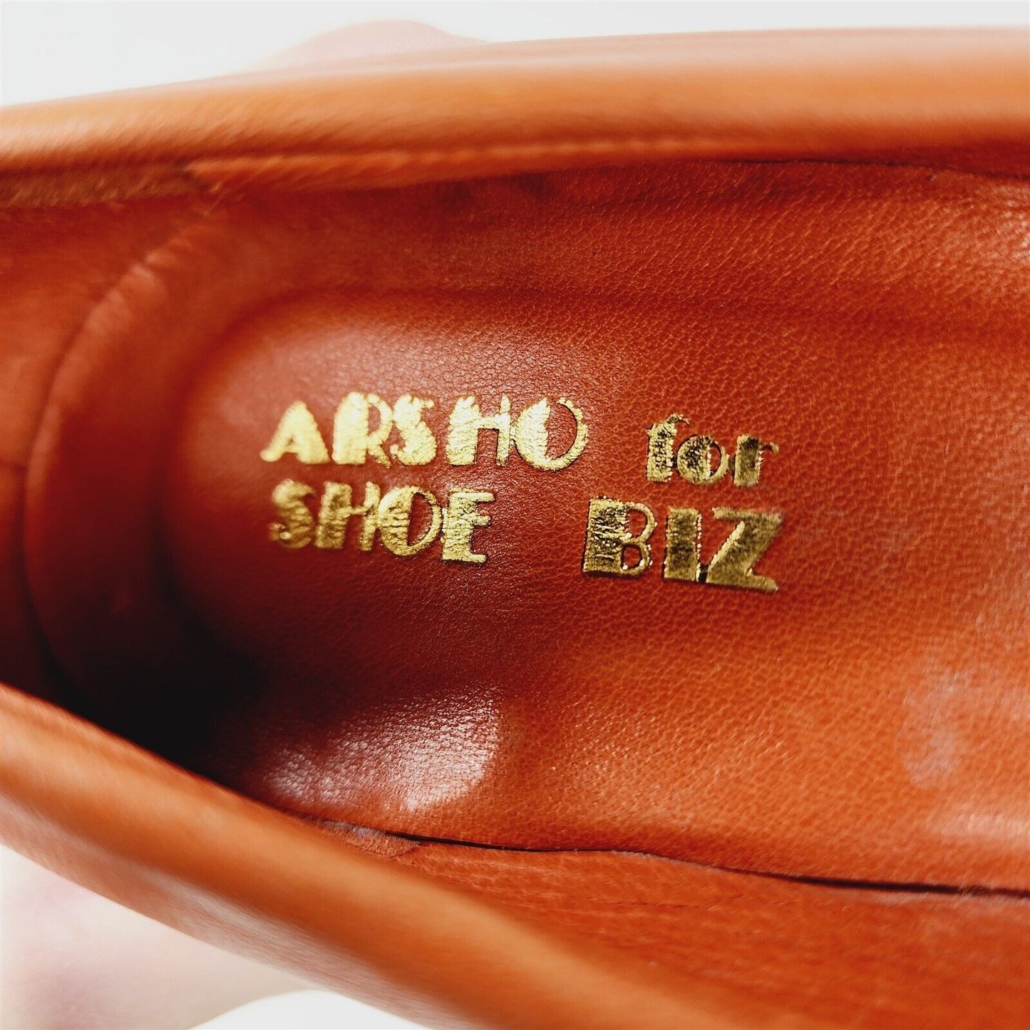 Vintage Arsho for Shoe Biz Orange Leather Peep Toe Wedge Heels Shoes Size 6