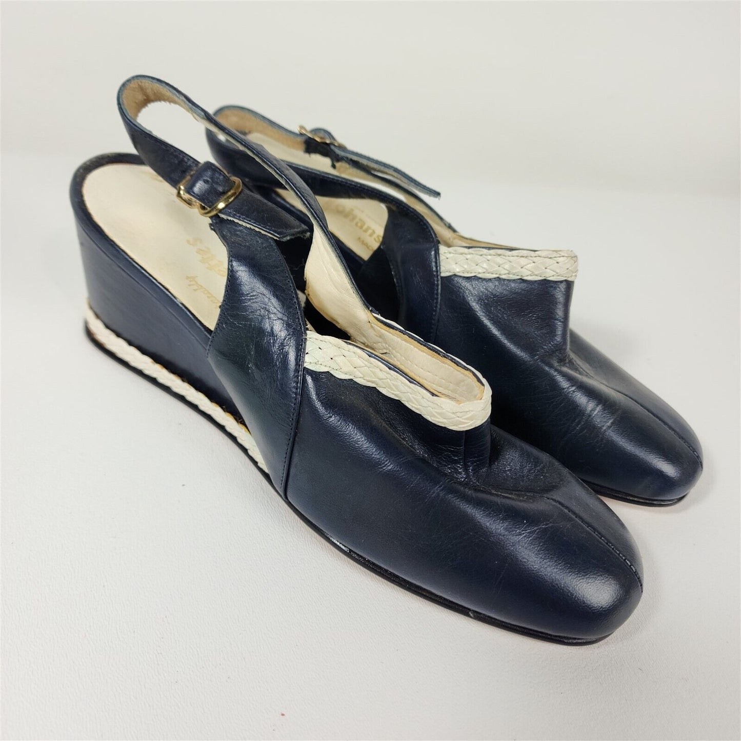 Vintage Johansen Johansenettes Blue Leather Slingback Wedge Heels Size 6M