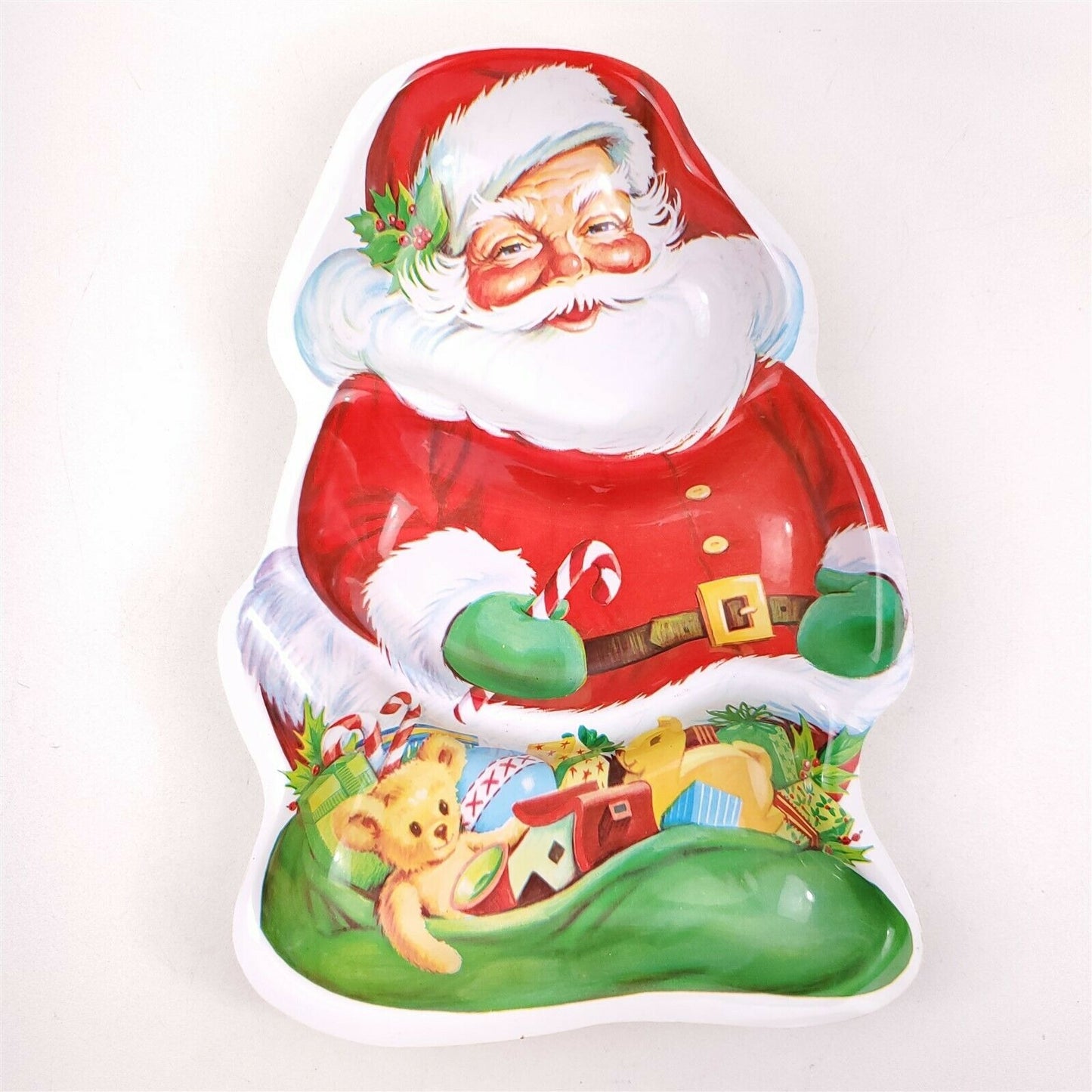 Vintage Santa Claus Plastic Christmas Divided Serving Tray 3 Sections 13.5"