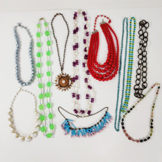 11 Vintage Beaded Retro Necklaces Stone Layered Choker Flapper Seed Bead