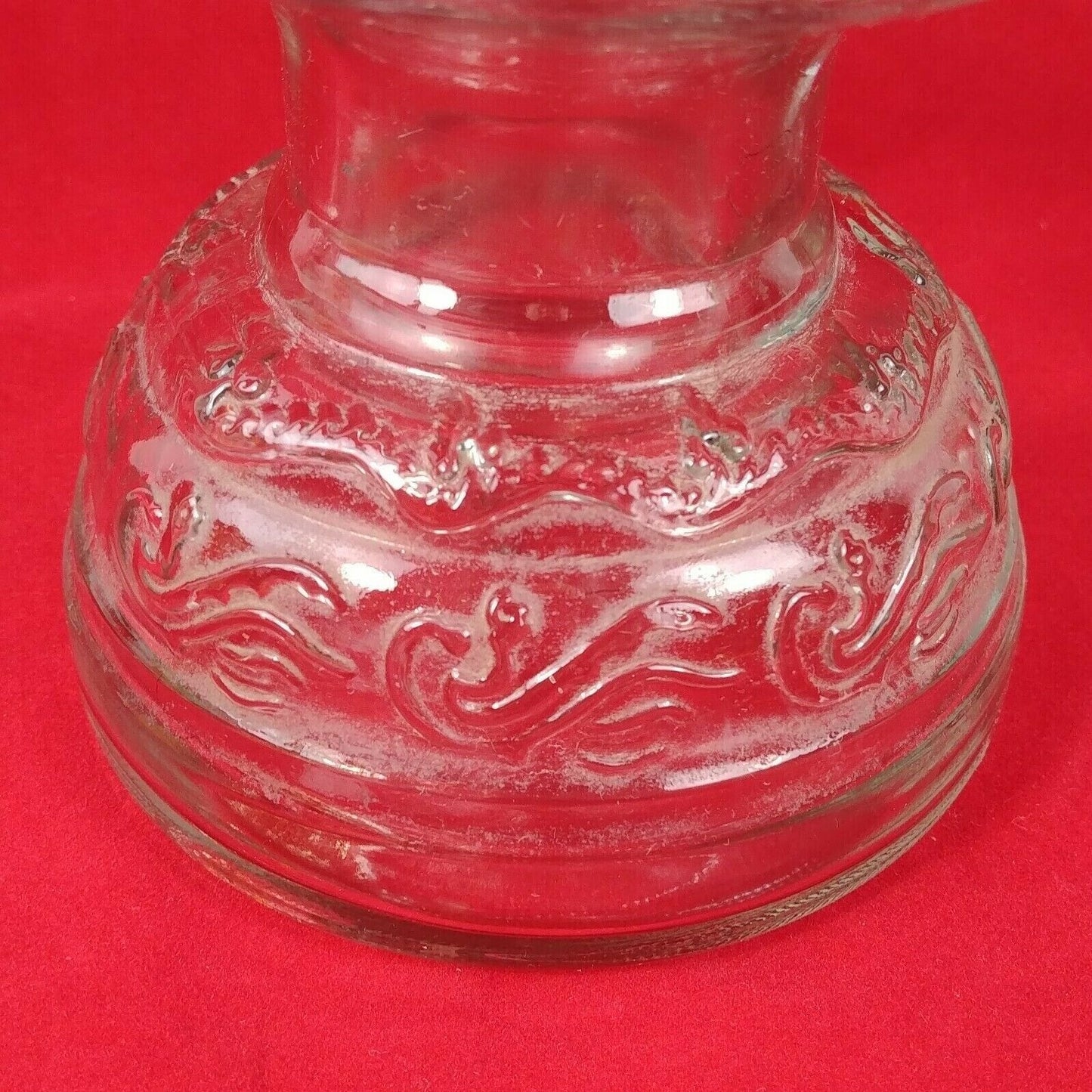 Clear Glass Oil Lamp 1-1/2" Male Pedestal Footed 9" Tall 4-1/2" Base