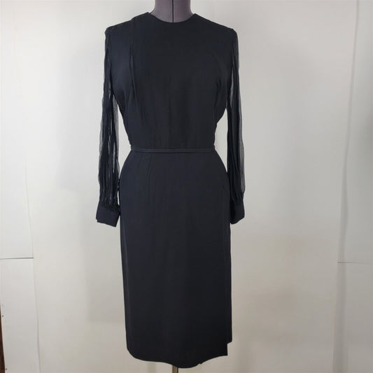 Vintage 1960s Stephen O' Grady Black Long Sleeve Straight Pencil Dress