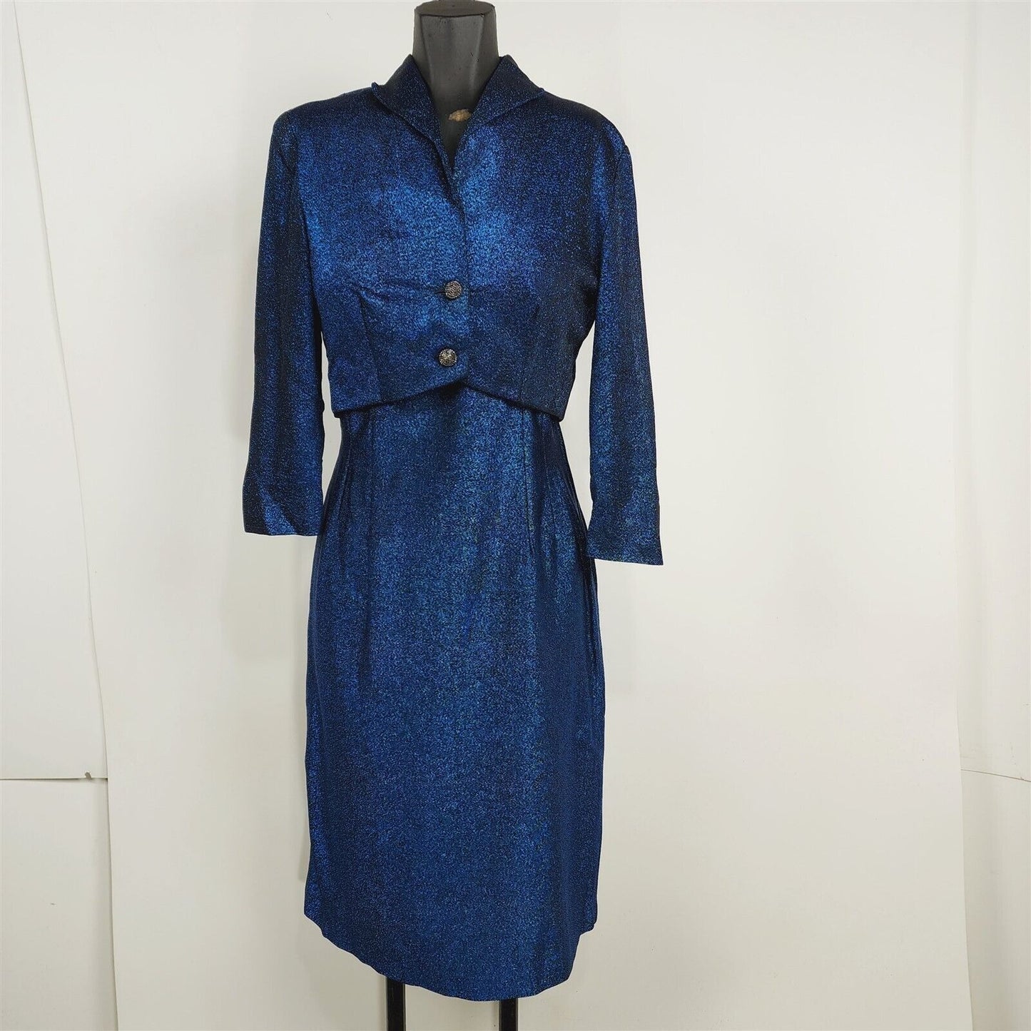 Vintage Blue/Black Shimmer Dress w/ Jacket Set