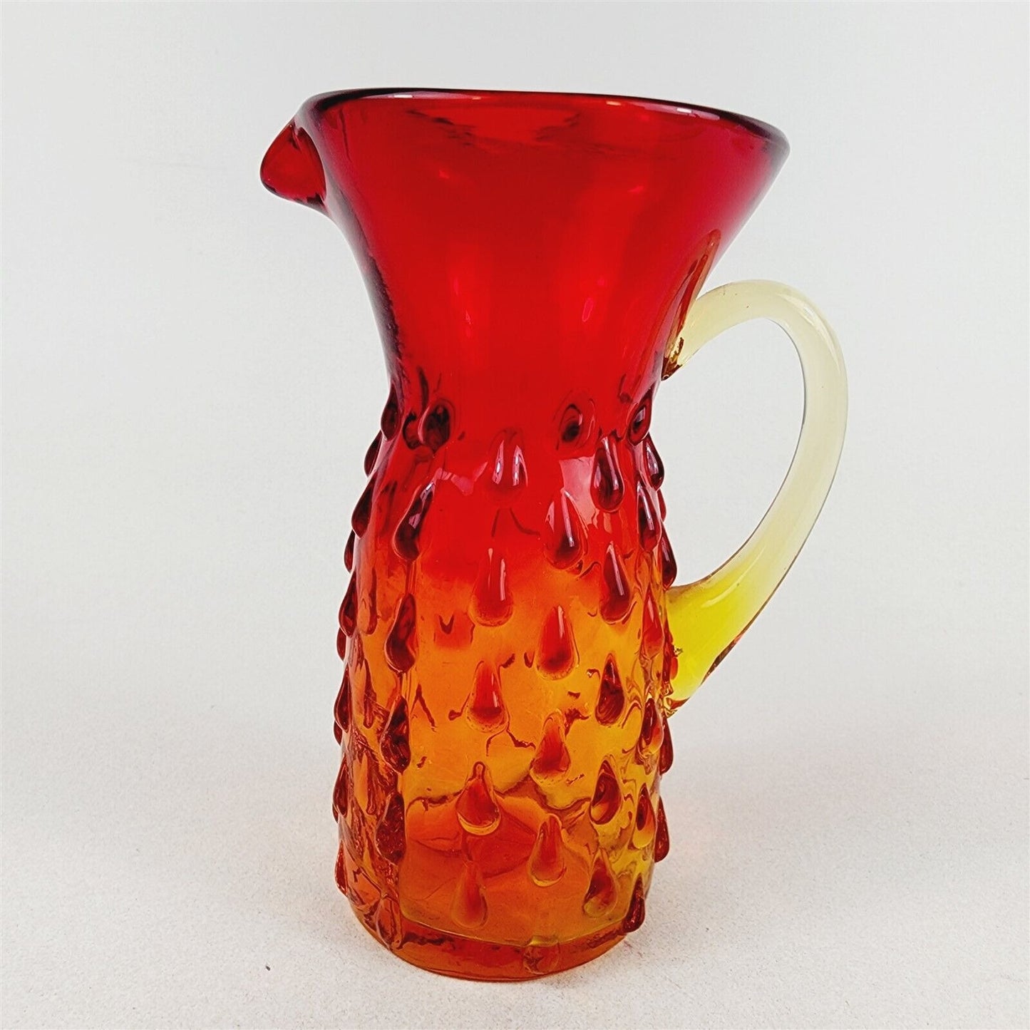 Vintage Hand Blown Art Glass Amberina Pitcher Hobnail MCM - 5 7/8" tall