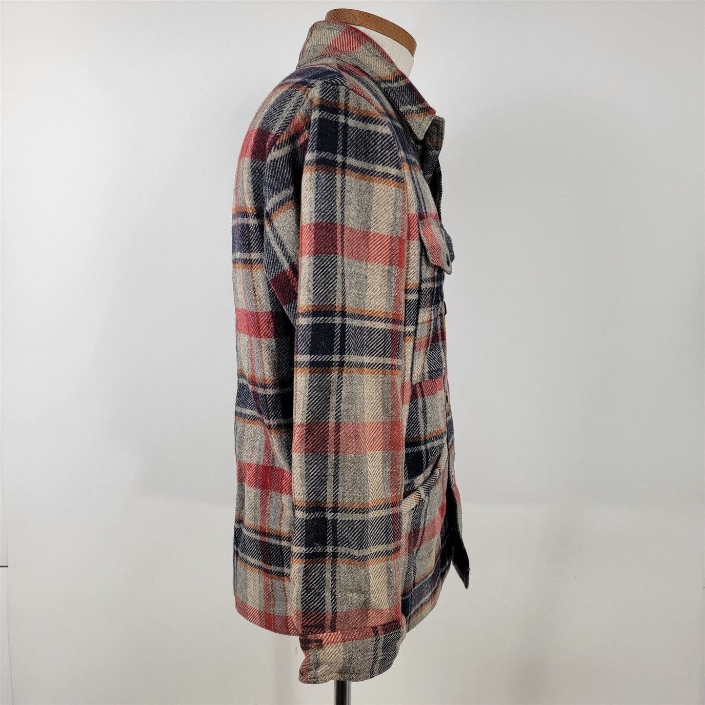 Vintage Pendleton Red Blue Plaid Button Front Wool Jacket Mens Size M