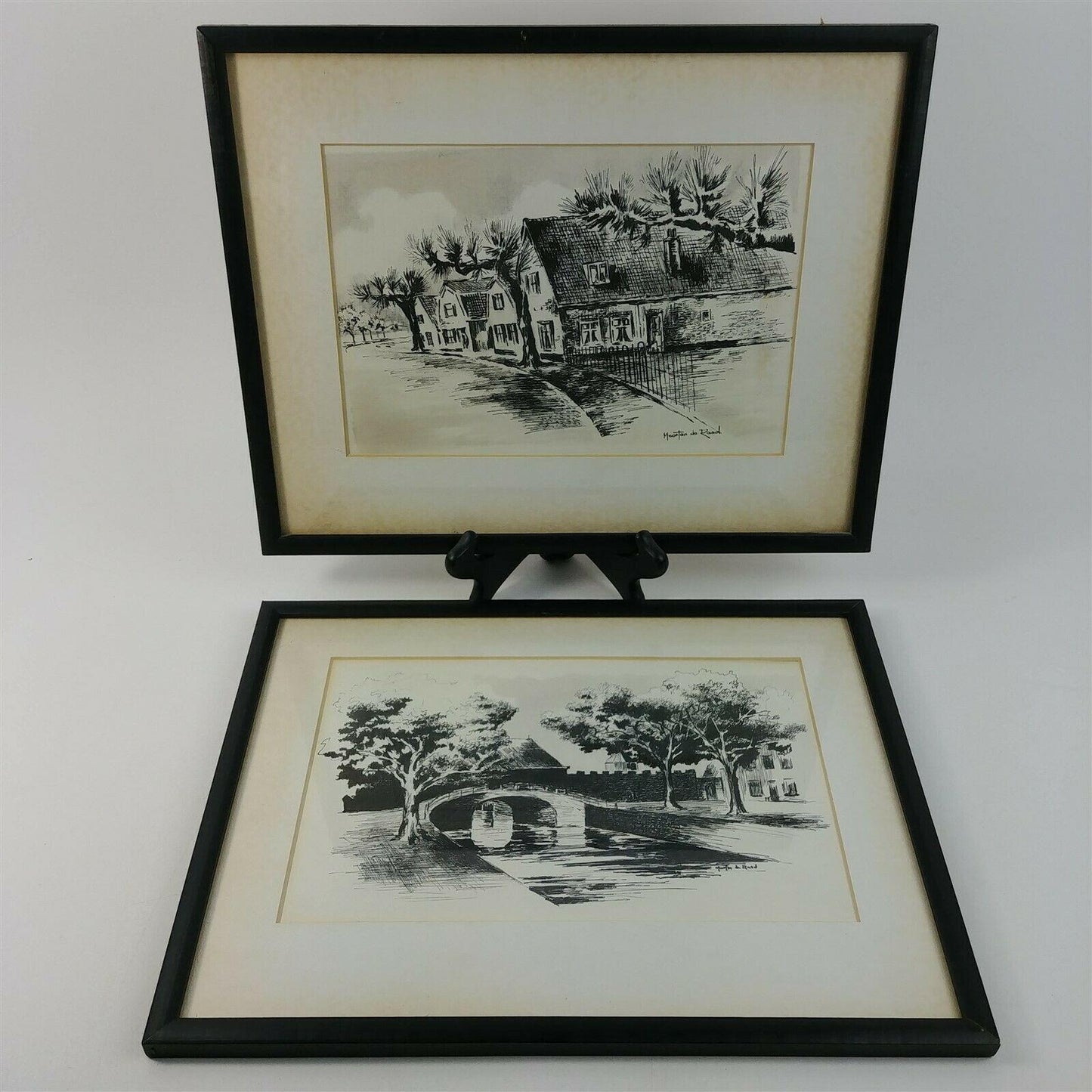 Two Signed Etchings Fine Art DE RAAD-Maarten de Raad CA & American Water Damage