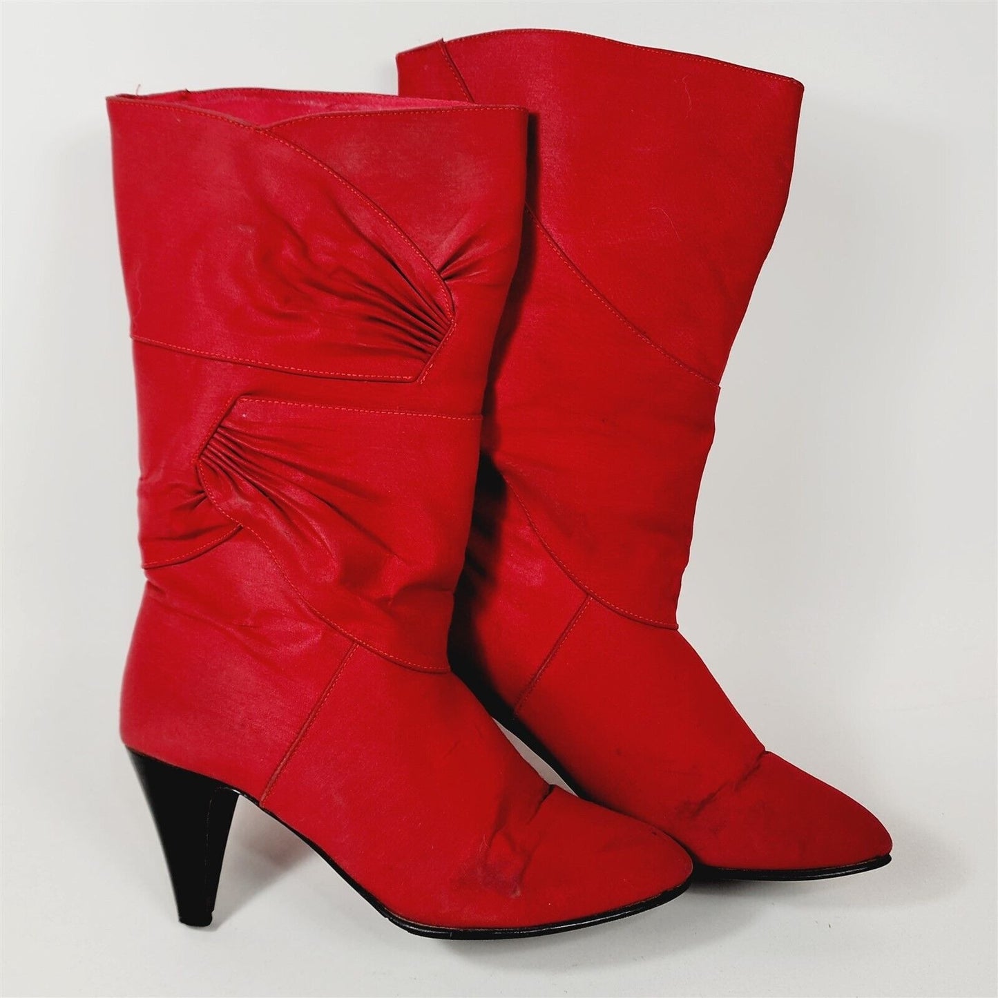 Vintage Hanna Red Canvas Mid Calf Heeled Boots Size 7