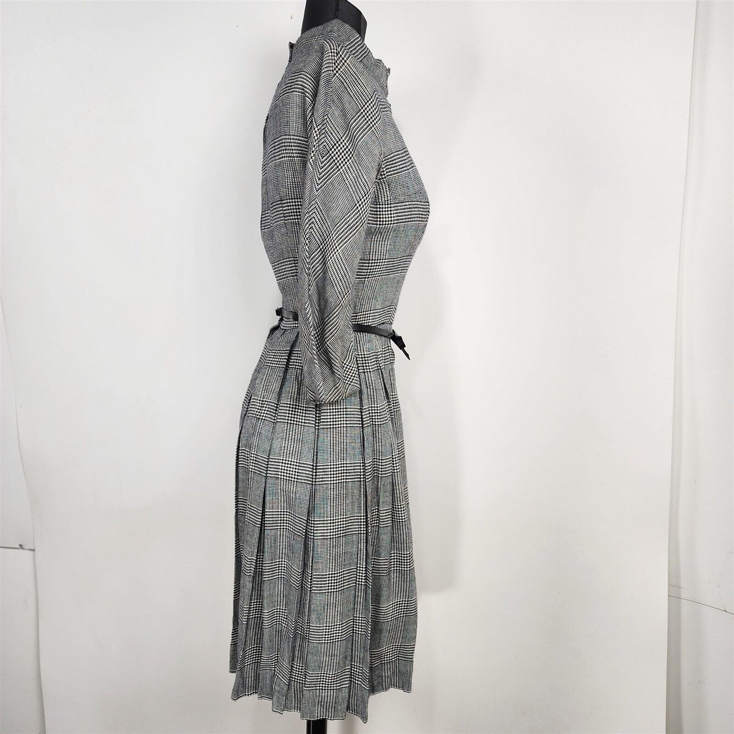 Vintage 1950s L'aiglon Black & White Houndstooth Plaid Dress - 22" Waist