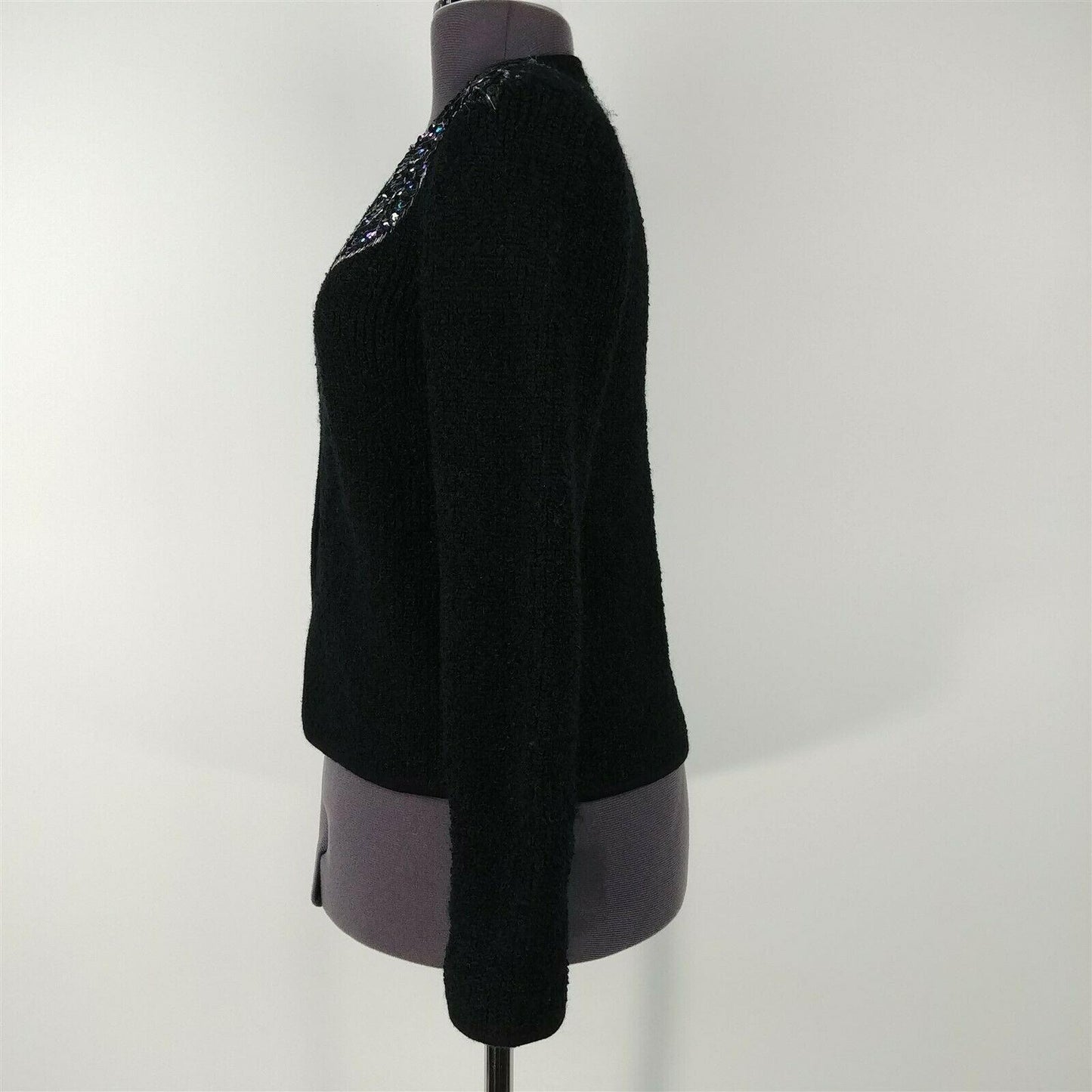 Adele Joyce Black Sequin V-Neck Long Sleeve Cardigan Sweater Womens Size M